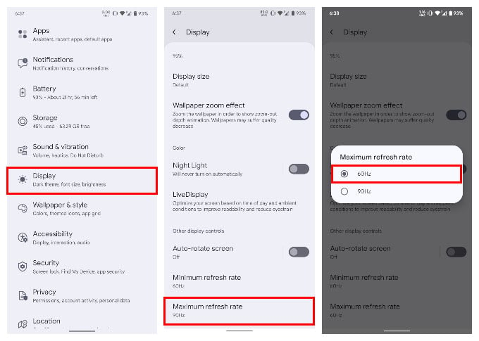 Lower Display Refresh Rate to increase Pixel 6 battery life