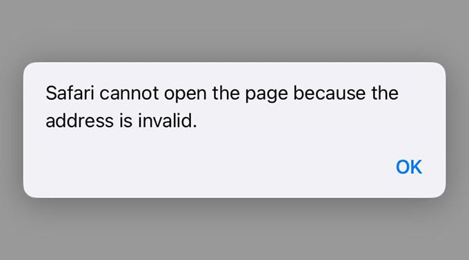 Safari Cannot Open the Page Because the Address is Invalid Error