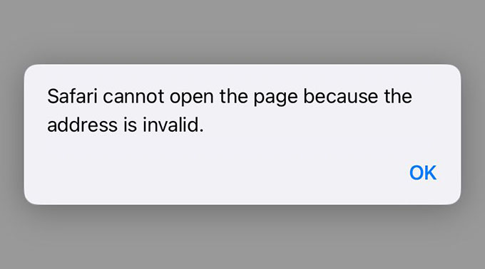 Safari Cannot Open the Page Because the Address is Invalid Error