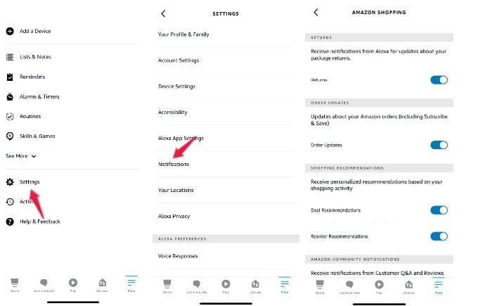 alexa app notification settings iphone