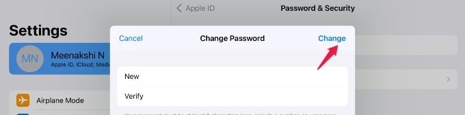 Change Apple ID Password iPad