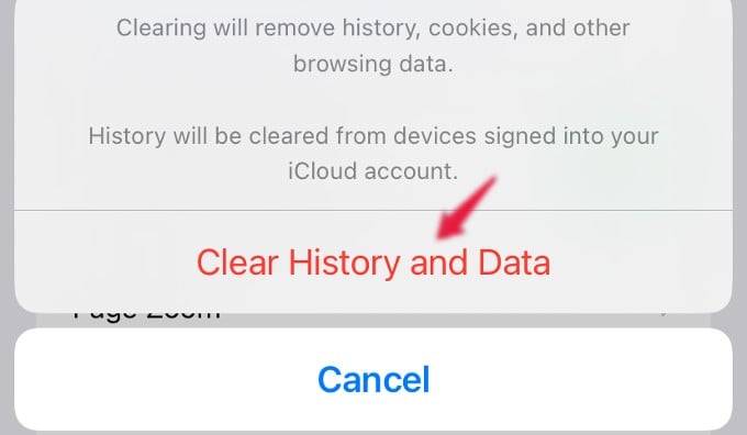 clear website data safari confirmation iphone
