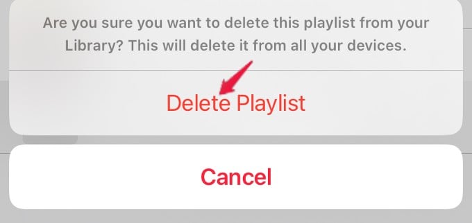 delete apple music playlist confirmation