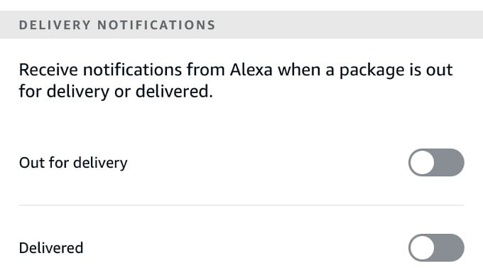 disable amazon delivery notifcations alexa iphone