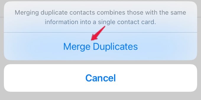 merge duplicate contacts confirmation iphone