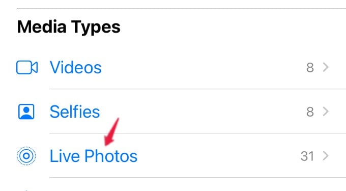 photos app media types iphone