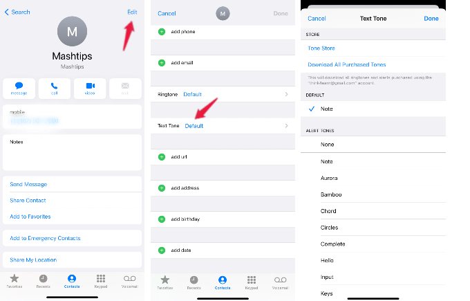 set text tone for contact iphone