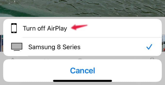 turn off airplay from photos app iphone