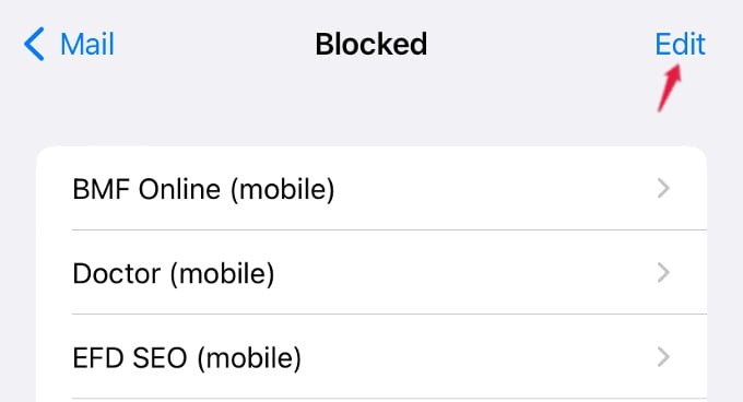 Edit Blocked Contacts iPhone
