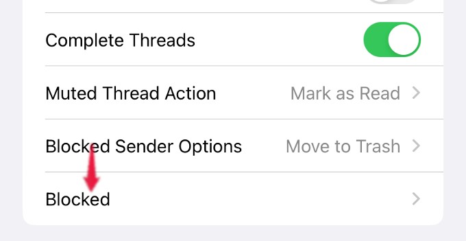 List of Blocked Contacts Mail iPhone