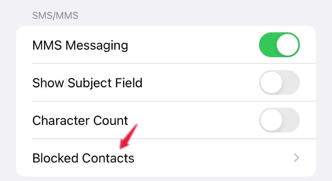 List of Blocked Contacts Messages iPhone