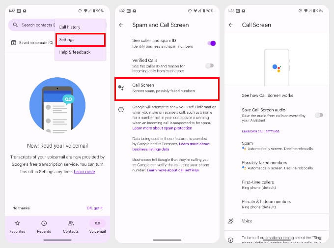 google call screening settings