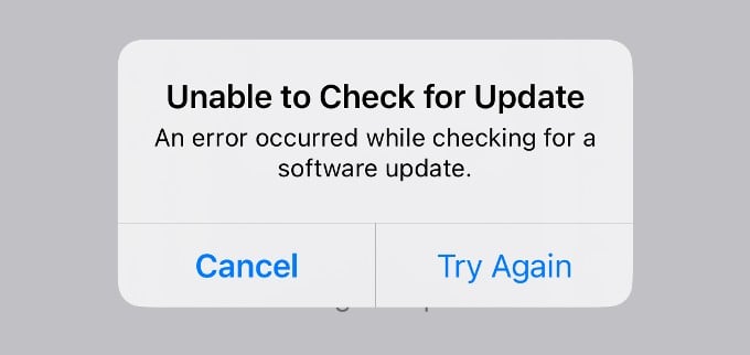 Unable To Check For Update Error iPhone