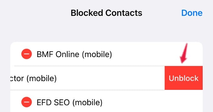 Unblock Contact iPhone