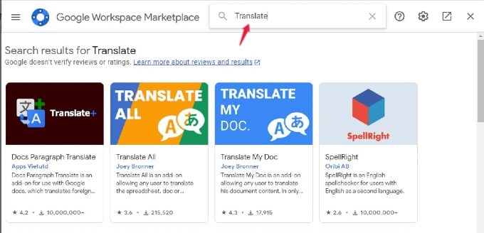 google docs translation addons
