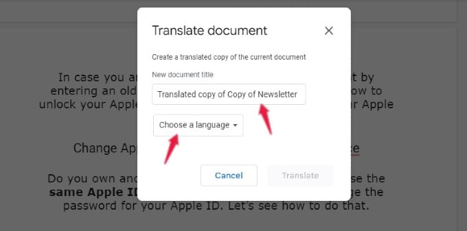 google translate document