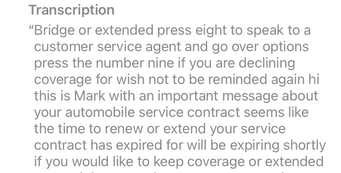 transcripted voicemail message iphone