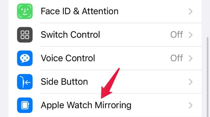 Accessibility Menu Apple Watch Mirroring iPhone