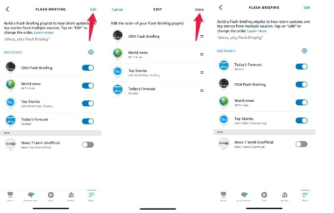 Alexa iOS App Edit Alexa Flash Briefing