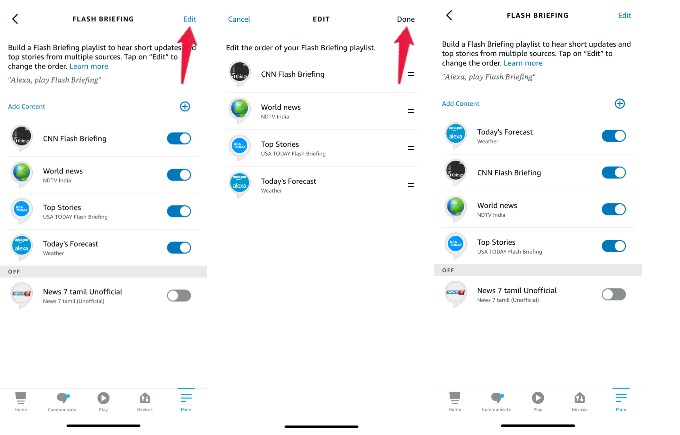 Alexa iOS App Edit Alexa Flash Briefing