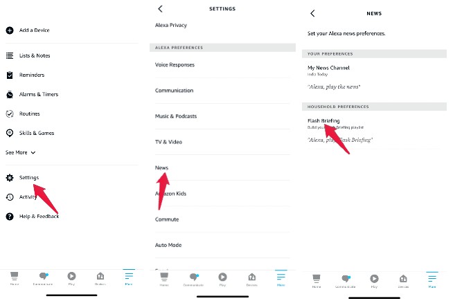 Alexa iOS App News Menu Flash Briefing