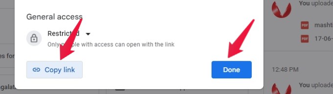 Copy PDF Doc Link from GDrive