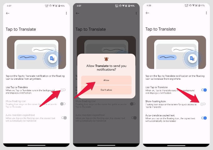 Enable tap to translate on Google Translate