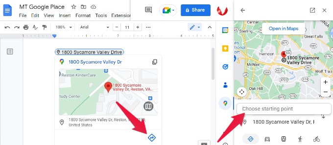 Get Directions for Location in Google Docs