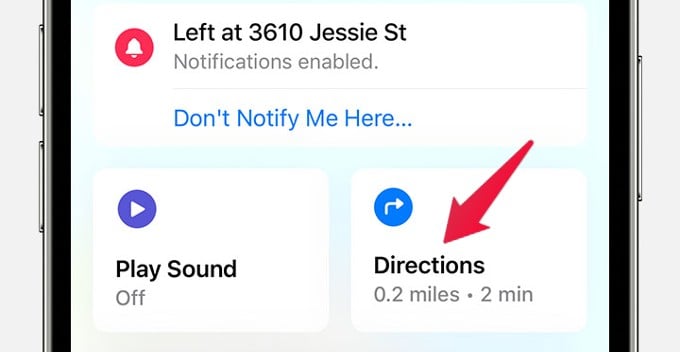 Get Directions of Left Behind Item on FInd My iOS