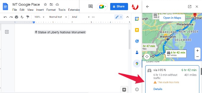 Get Travel Time of Location in Google Docs