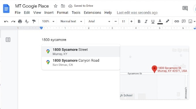 Google Docs Type Name of Location