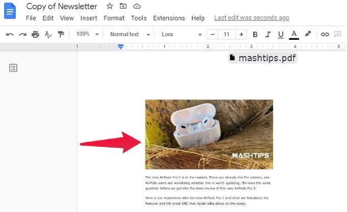 Insert Image from PDF in Google Docs