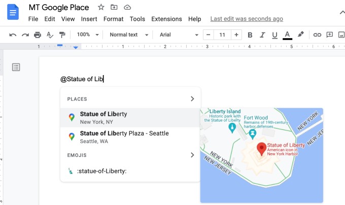 Insert Location Using @ Symbol in Google Docs