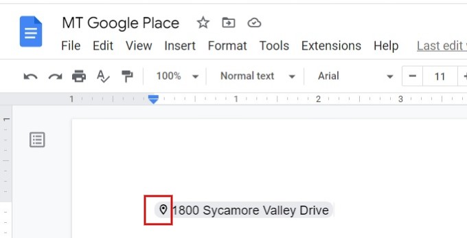 Location Inserted in Google Docs Using Smart Chips