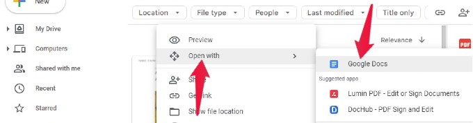 Open PDF in Google Docs