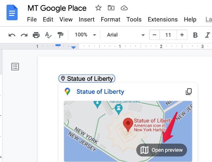 Open Preview of Location Google Docs