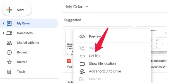 PDF Document GDrive Menu Options