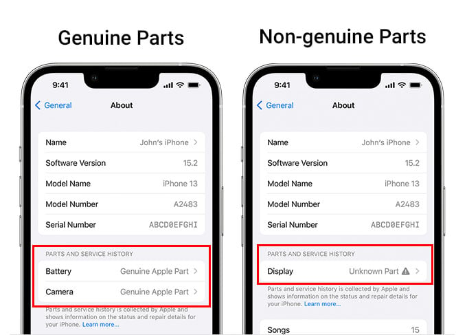 iPhone Non Genuine Parts Replacement Warning