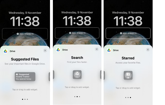 Add Google Drive Lock Screen Widget iPhone