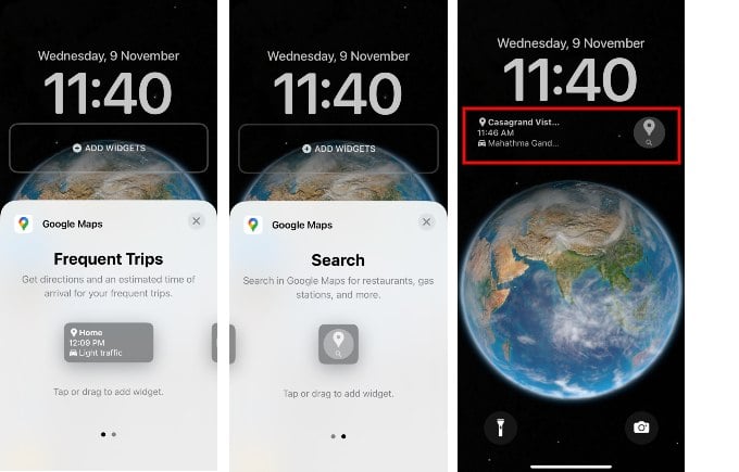 Add Google Maps Lock Screen Widget iPhone