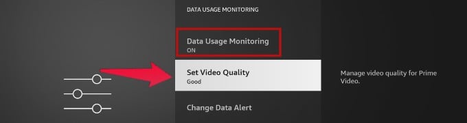 Amazon Fire TV Data Usage Monitoring Menu