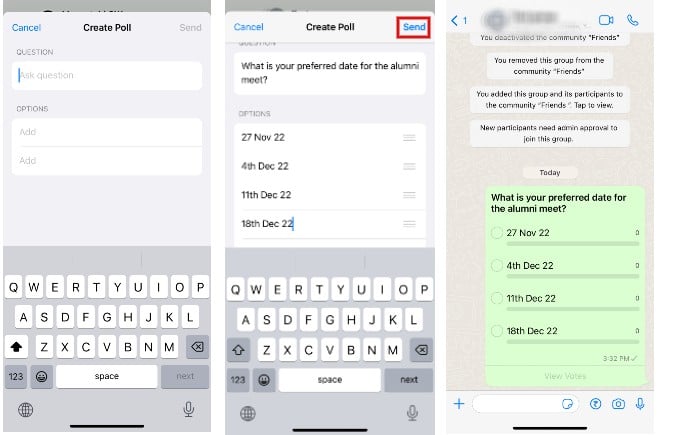 Create and Send WhatsApp Poll iPhone