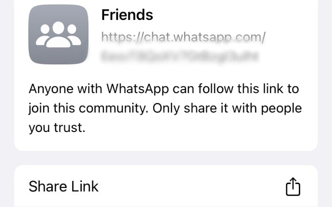 Sample Invite Link for WhatsApp Community iPhone