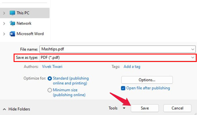 Save file as PDF