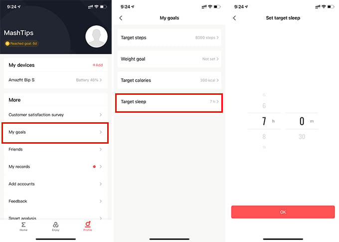 Set Target Sleep Goals on Amazfit Bip