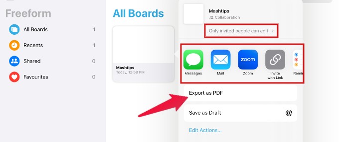 Share Freeform Board iPad