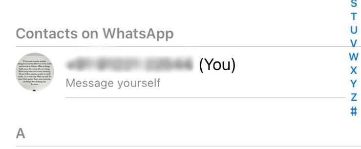 WhatsApp Message Yourself Contact iPhone