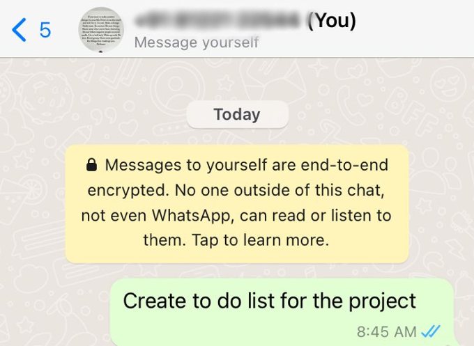 WhatsApp Send Message to Yourself iPhone