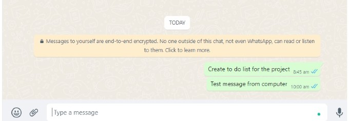 WhatsApp Web Send Message to Yourself on PC