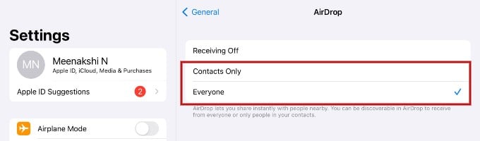 AirDrop Settings on iPad